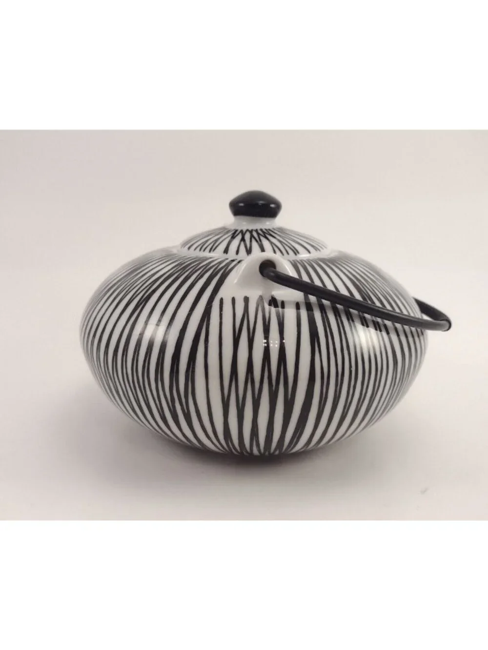 PIER 1 TEAPOT Akina Porcelain Black & White Tea Hand Painted Abstract Ceramic